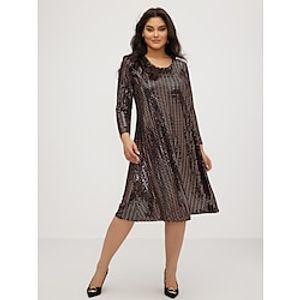 Women's Plus Size Curve Black Dress Party Dress Cocktail Dress Plain Midi Dress Long Sleeve Crew Neck Elegant Party Silver Spring Wedding Guest Dress Lightinthebox