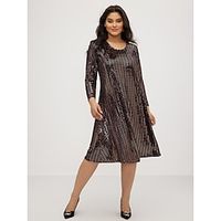 Women's Plus Size Curve Black Dress Party Dress Cocktail Dress Plain Midi Dress Long Sleeve Crew Neck Elegant Party Silver Spring Wedding Guest Dress Lightinthebox - thumbnail
