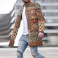 Ethnic Vintage Business Men's Coat Work Wear to work Going out Fall  Winter Stand Collar Long Sleeve Brown M L XL Polyester Jacket Lightinthebox - thumbnail