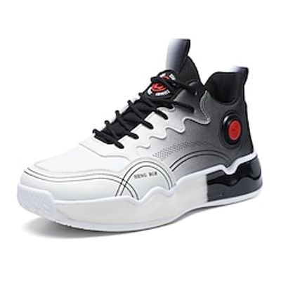 Men's Sneakers Basketball Sporty Casual Athletic PU Shock Absorbing Lace-up Black  White White  Blue Black Color Block Spring Winter Lightinthebox