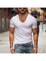 Men's Solid Color V-neck Casual Breathable T-Shirt - thumbnail