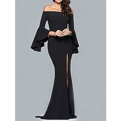 Women's Black Dress Prom Dress Christmas Party Dress Dress Long Dress Maxi Dress White Pink 34 Length Sleeve Ruffle Spring Fall Winter Off Shoulder Lightinthebox