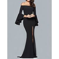 Women's Black Dress Prom Dress Christmas Party Dress Dress Long Dress Maxi Dress White Pink 34 Length Sleeve Ruffle Spring Fall Winter Off Shoulder Lightinthebox - thumbnail