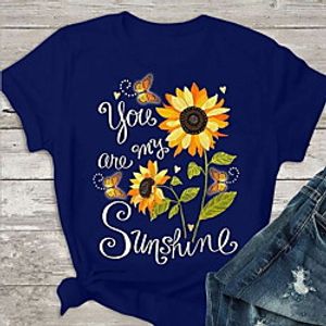 Women's T shirt Floral Flower Round Neck Tops Basic Top Black Wine Royal Blue miniinthebox