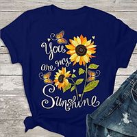 Women's T shirt Floral Flower Round Neck Tops Basic Top Black Wine Royal Blue miniinthebox - thumbnail