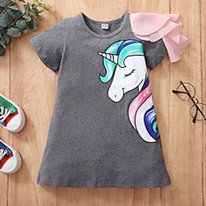 Kids Toddler Little Girls' Dress Unicorn Animal Print Gray Knee-length Short Sleeve Active Dresses Summer Regular Fit 2-8 Years Lightinthebox
