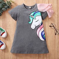 Kids Toddler Little Girls' Dress Unicorn Animal Print Gray Knee-length Short Sleeve Active Dresses Summer Regular Fit 2-8 Years Lightinthebox - thumbnail