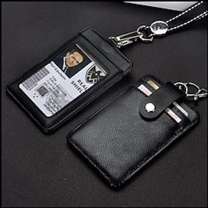 Genuine leather Business Work Card Holder Fashion ID Badge Holders with Nylon Lanyard ID case Office Supplies miniinthebox