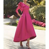A-Line Cocktail Dresses Elegant Dress Wedding Guest Asymmetrical 34 Length Sleeve One Shoulder Stretch Fabric with Ruffles 2023 Lightinthebox - thumbnail