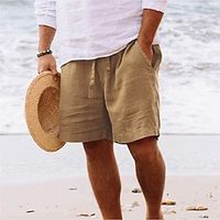 Men's Shorts Linen Shorts Drawstring Elastic Waist Straight Leg Solid Colored Comfort Breathable Short Daily Beach Linen  Cotton Blend Fashion Chic  Modern Green Black Micro-elastic Lightinthebox - thumbnail