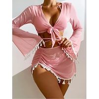 Women's Swimwear Bikini Normal Swimsuit Lace up Ruched Tassel Plain Beach Wear Holiday Bathing Suits Lightinthebox