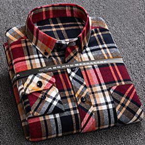 Men's Shirt Other Prints Plaid Lattice Plus Size collared shirts Long Sleeve Casual Tops 100% Cotton Designer Blue Light Brown Green miniinthebox