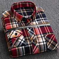 Men's Shirt Other Prints Plaid Lattice Plus Size collared shirts Long Sleeve Casual Tops 100% Cotton Designer Blue Light Brown Green miniinthebox - thumbnail