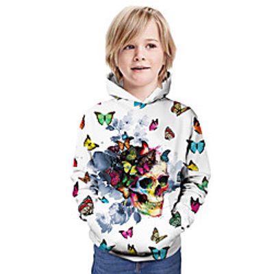 Kids Boys' Hoodie  Sweatshirt Long Sleeve Skulls 3D Print Animal Print White Children Tops Summer Active Daily Wear Regular Fit 3-13 Years Lightinthebox