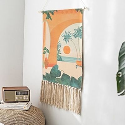 Nordic Fresh Cotton and Linen Handmade Woven Homestay Tassel Tapestry Decoration Hanging Painting Fabric Art Bedroom Hanging Cloth Ethnic Style miniinthebox