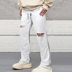 Men's Sweatpants Joggers Straight Leg Sweatpants Pocket Drawstring Elastic Waist Plain Comfort Breathable Casual Daily Holiday Sports Fashion White miniinthebox