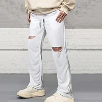 Men's Sweatpants Joggers Straight Leg Sweatpants Pocket Drawstring Elastic Waist Plain Comfort Breathable Casual Daily Holiday Sports Fashion White miniinthebox