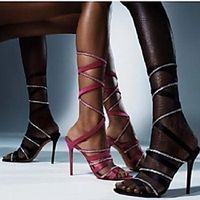 Women's Sandals High Heel Square Toe PU Rhinestone Solid Colored Black Pink Lightinthebox - thumbnail