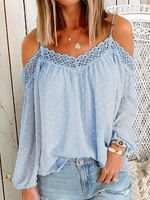 Casual Solid Color Off Shoulder Long Sleeve Shirt