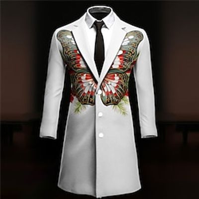Butterfly Business Artistic Men's Coat Work Wear to work Going out Fall  Winter Turndown Long Sleeve Black White khaki S M L Polyester Weaving Jacket Lightinthebox