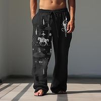 Cowboy Vintage Men's Linen Pants Pants Trousers Outdoor Daily Wear Streetwear Cotton Linen Black White Brown S M L Mid Waist Elasticity Pants Lightinthebox - thumbnail