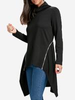 Zipper Hem Women Asymmetrical Hoodies