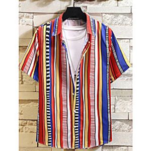 Men's Shirt Other Prints Striped Button-Down Print Short Sleeve Daily Tops 100% Cotton Casual Hawaiian Blue Green miniinthebox
