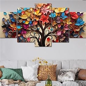 5 Panels Wall Art Canvas Botanical Tree of Life Prints Posters Painting Home Decoration Wall Hanging Gift Rolled Canvas No Frame Unframed Unstretched miniinthebox