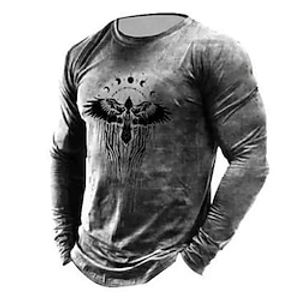 Graphic Animal Viking Designer Casual Vintage Retro Men's 3D Print T shirt Tee Sports Outdoor Holiday Going out T shirt Gray Long Sleeve Crew Neck Shirt Spring   Fall Clothing Apparel S M L XL 2XL Lightinthebox