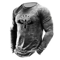 Graphic Animal Viking Designer Casual Vintage Retro Men's 3D Print T shirt Tee Sports Outdoor Holiday Going out T shirt Gray Long Sleeve Crew Neck Shirt Spring   Fall Clothing Apparel S M L XL 2XL Lightinthebox - thumbnail