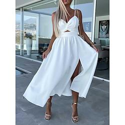 Women's White Dress Slip Dress Midi Dress Backless Split Wedding Party Date A Line Strap Sleeveless Black White Pink Color Lightinthebox