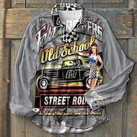 Men's Shirt Letter Car Graphic Prints Turndown Gray 3D Print Outdoor Street Long Sleeve Button-Down Print Clothing Apparel Fashion Designer Casual Soft miniinthebox - thumbnail