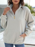Casual Solid Color Stand Collar Fleece Warm Long Sleeve Sweatshirt