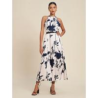 Satin Floral Halter Maxi Dress