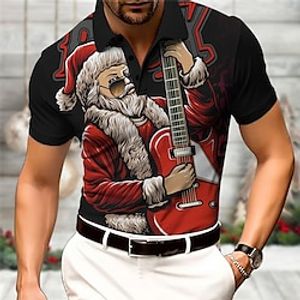 Santa Claus Abstract Men's Print 3D Golf Polo Outdoor Daily Wear Streetwear Christmas Polyester Short Sleeve Turndown Polo Shirts Wine Green Autumn  Fall S M L Lapel Polo Lightinthebox