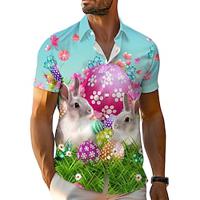 Floral Rabbit Bunny Men's Resort Hawaiian 3D Printed Shirt Outdoor Hawaiian Holiday Summer Turndown Short Sleeve Blue S M L Shirt Lightinthebox