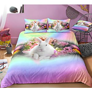Easter Bunny 3-Piece Duvet Cover Set Hotel Bedding Sets Comforter Cover with Soft Lightweight Microfiber, Include 1 Duvet Cover, 2 Pillowcases for Double/Queen/King(1 Pillowcase for Twin/Single) miniinthebox