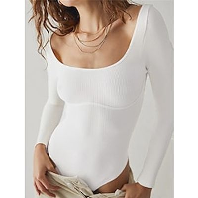 Women's Bodysuit High Waist Solid Color Round Neck Active Home Street Regular Fit Long Sleeve White S M L Fall Lightinthebox