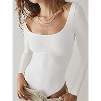 Women's Bodysuit High Waist Solid Color Round Neck Active Home Street Regular Fit Long Sleeve White S M L Fall Lightinthebox - thumbnail