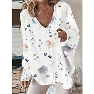 Women's Sweatshirt Pullover Active Streetwear White Floral Casual V Neck Long Sleeve Lightinthebox