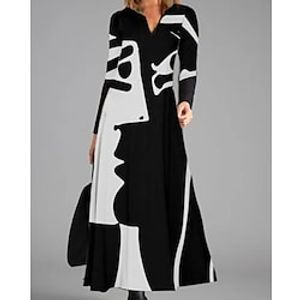 Women's Swing Dress Black Dress Long Dress Maxi Dress Black Long Sleeve Print Print Winter Fall V Neck Stylish Modern Fall Dress 2022 S M L XL 2XL  Winter Dress Lightinthebox