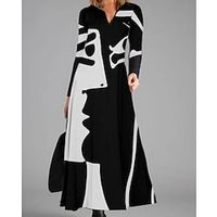 Women's Swing Dress Black Dress Long Dress Maxi Dress Black Long Sleeve Print Print Winter Fall V Neck Stylish Modern Fall Dress 2022 S M L XL 2XL  Winter Dress Lightinthebox - thumbnail