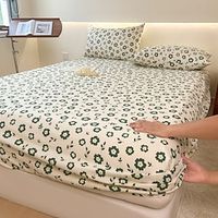 1Pc 100% Cotton Bed Fitted Sheet With Small Fragmented Flower Bed Cover Elastic Mattress Cover For Single Or Double Deluxe Double Bed Cover Available In Multiple Sizes Lightinthebox - thumbnail