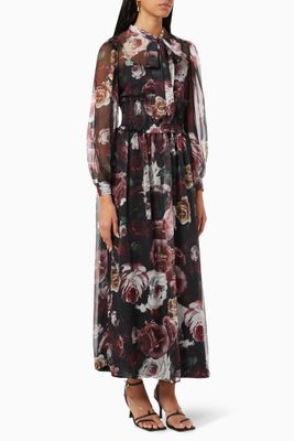 Shirring Detail Maxi Dress in Floral Print Shirring Detail Maxi Dress in Floral Print