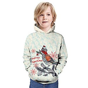 Kids Boys' Hoodie  Sweatshirt Long Sleeve 3D Print Christmas Bird Animal Print Light Blue Children Tops Summer Active Daily Wear Christmas Regular Fit 3-13 Years Lightinthebox