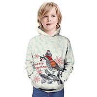 Kids Boys' Hoodie  Sweatshirt Long Sleeve 3D Print Christmas Bird Animal Print Light Blue Children Tops Summer Active Daily Wear Christmas Regular Fit 3-13 Years Lightinthebox - thumbnail