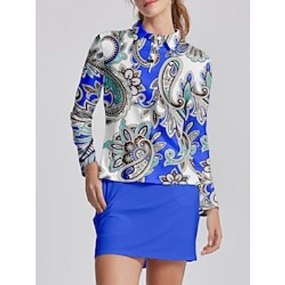 Women's Golf Polo Shirt Blue Long Sleeve Sun Protection Top Paisley Ladies Golf Attire Clothes Outfits Wear Apparel miniinthebox