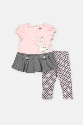Baby Girls 2-Pieces Swan Tunic & Leggings Set Pink/Grey Combo Baby Girls 2-Pieces Swan Tunic & Leggings Set Pink/Grey Combo