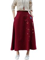 Vintage Embroidery Pockets Women Skirts