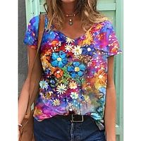 Women's Plus Size Print Floral Blouse Large Size Round Neck Short Sleeve Tops Big Size miniinthebox - thumbnail